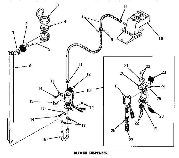 BLEACH DISPENSER Diagram and Parts List for DA9101  Speed Queen Washer