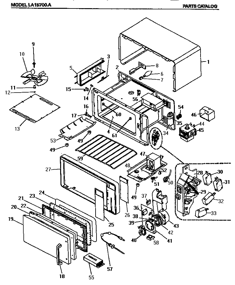 Page 1 Diagram and Parts List for LA15700A  Amana Microwave