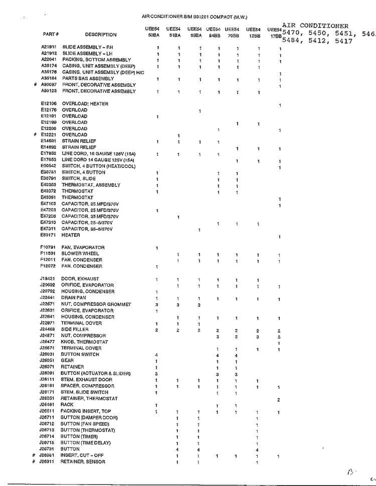 Air Conditioner Diagram and Parts List for 24824-0A  Admiral Refrigerator