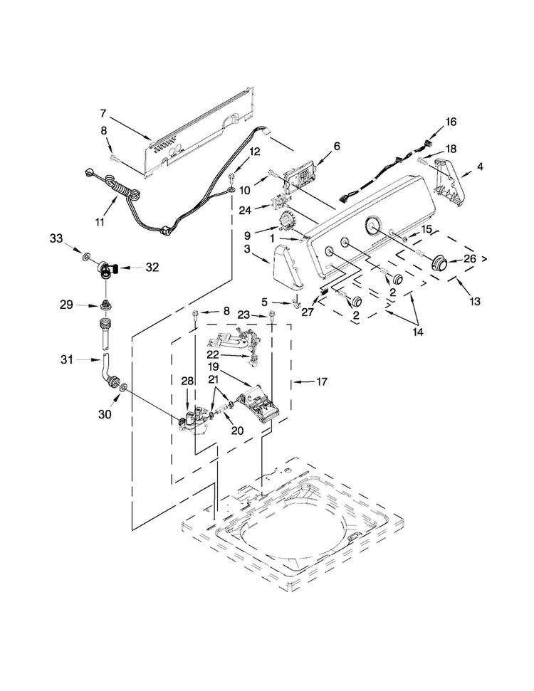 Controls And Water Inlet Parts Diagram and Parts List for 4GMVWC100YQ1  Maytag Washer