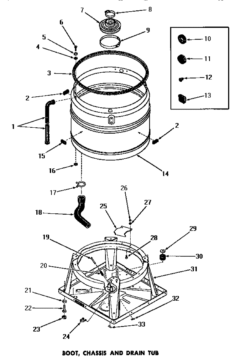 BOOT, CHASSIS & DRAIN TUB Diagram and Parts List for DA6101  Amana Washer