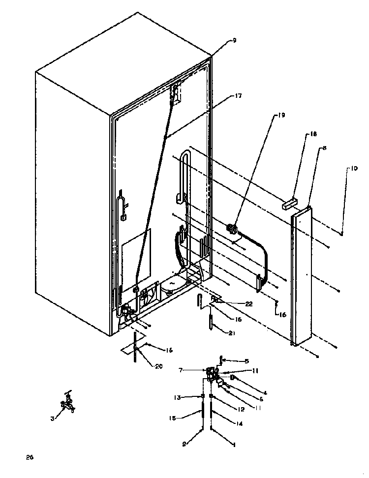 Cabinet Back Diagram and Parts List for SXD19NL-P1168802WL  Amana Refrigerator