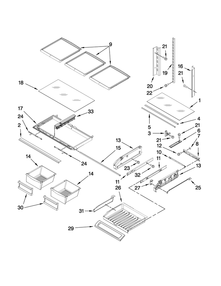 Shelf Parts Diagram and Parts List for 7MI2569VEM2  Maytag Refrigerator