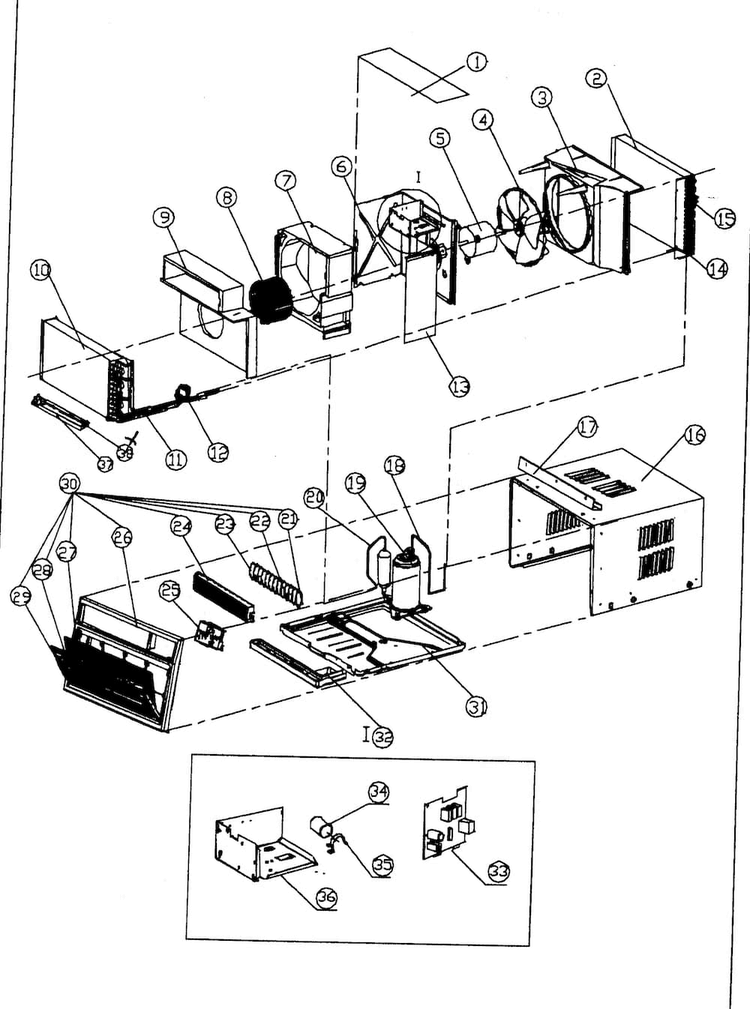 Cabinet Parts Diagram and Parts List for ACE185E  Amana Air Conditioner