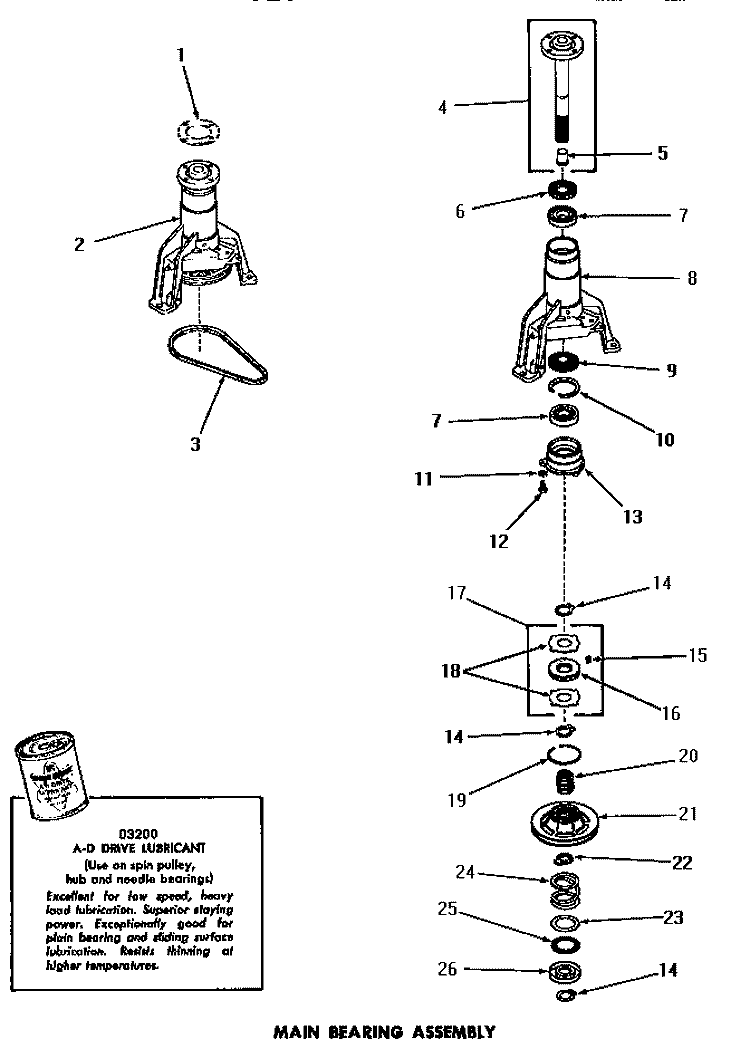 MAIN BEARING ASSY Diagram and Parts List for DA6101  Amana Washer