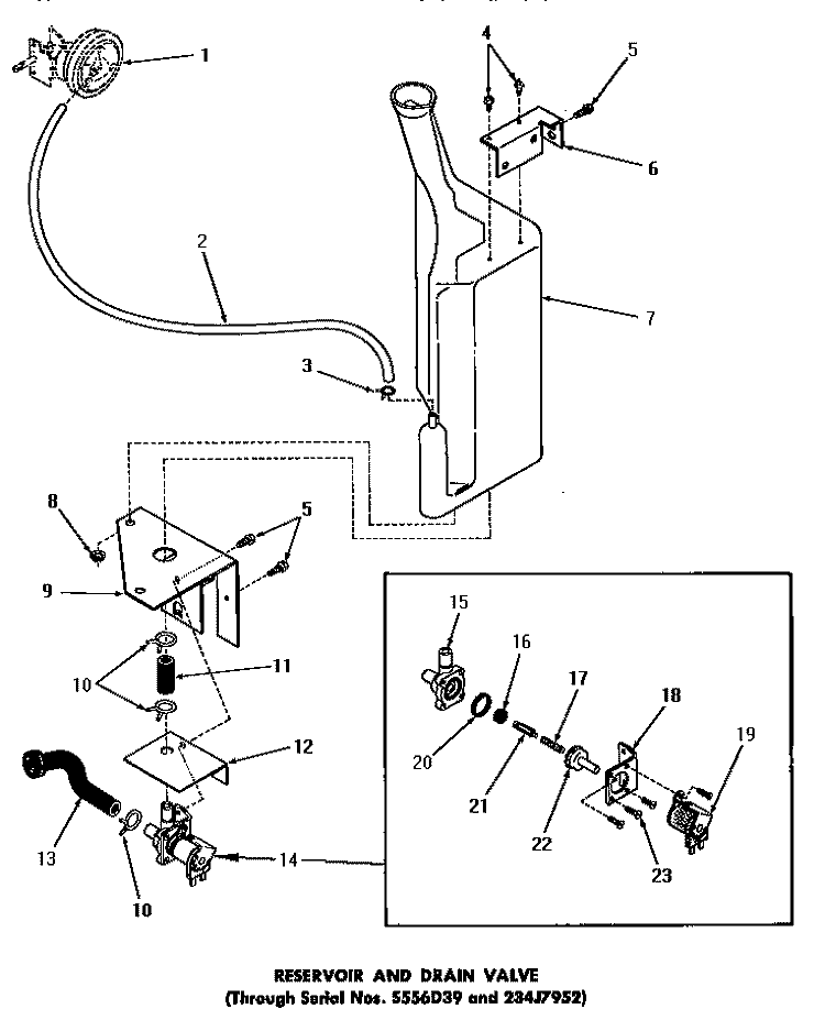 RESERVOIR & DRAIN VALVE Diagram and Parts List for DA6101  Amana Washer