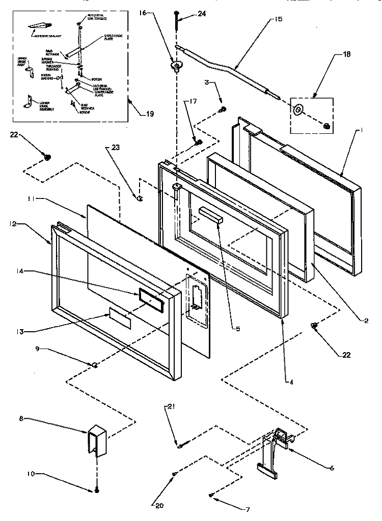 DOOR ASSY Diagram and Parts List for RC21SE P1104110M Amana Microwave