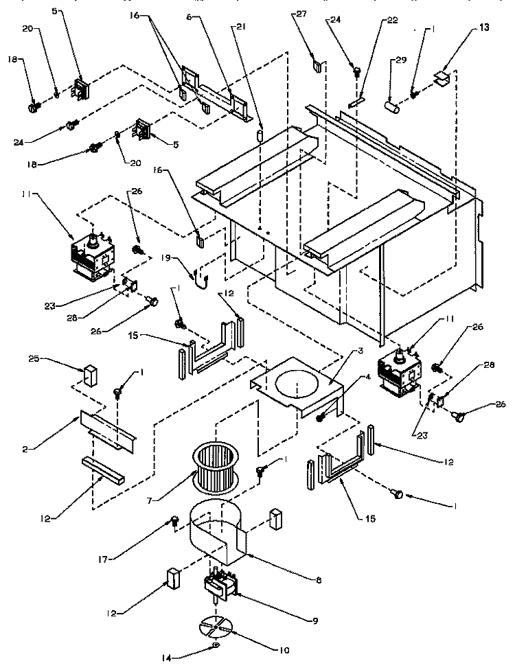 CAVITY & CHASSIS ASSY, & ELEC COMPNT Diagram and Parts List for RC21SE P1104110M Amana Microwave
