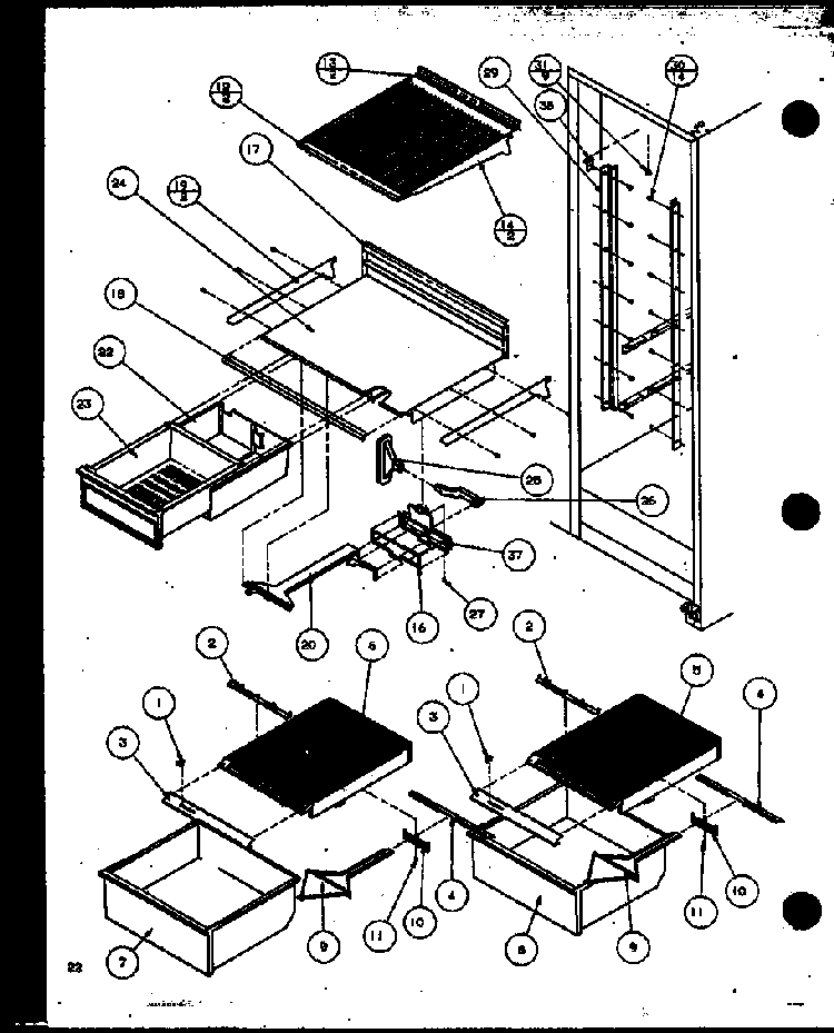 Refrigerator Shelving And Drawers Diagram and Parts List for SZI20ML-P1120101WL  Amana Refrigerator