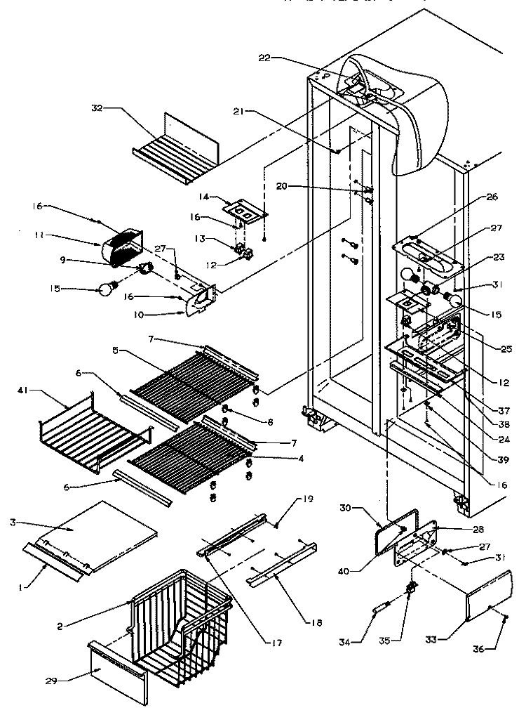 FZ SHELVING AND REF LIGHT Diagram and Parts List for SPD27Q2W P1181316W W Amana Refrigerator