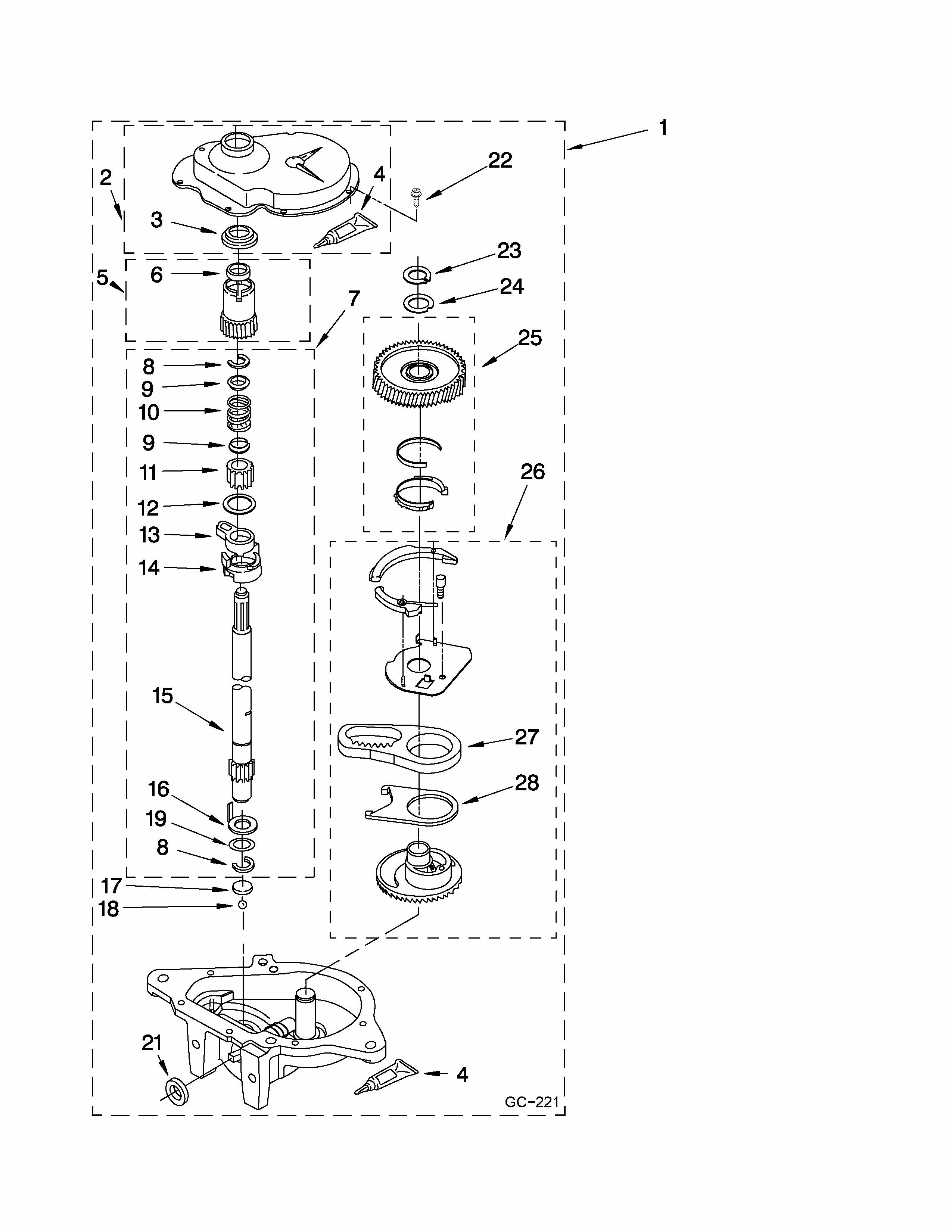 Gearcase Parts Diagram and Parts List for 3RMTW4905TW2  Maytag Washer