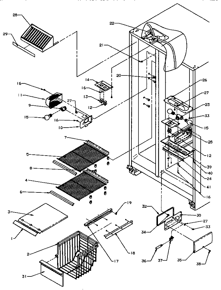 FZ SHELVING AND REF LIGHT Diagram and Parts List for SXD22Q2L P1181308W L Amana Refrigerator