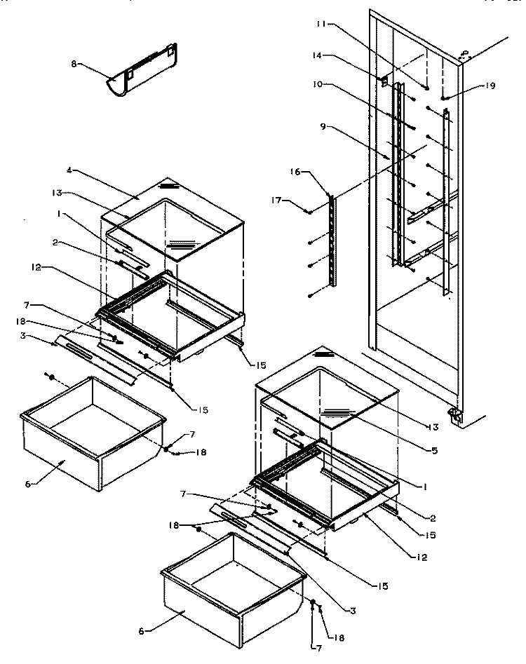 REF SHELVING AND DRAWERS Diagram and Parts List for SXD22Q2L P1181308W L Amana Refrigerator