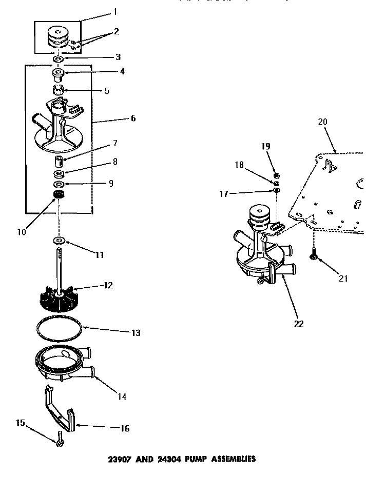 23907 & 24304 PUMP ASSEMBLIES Diagram and Parts List for DA6191  Amana Washer