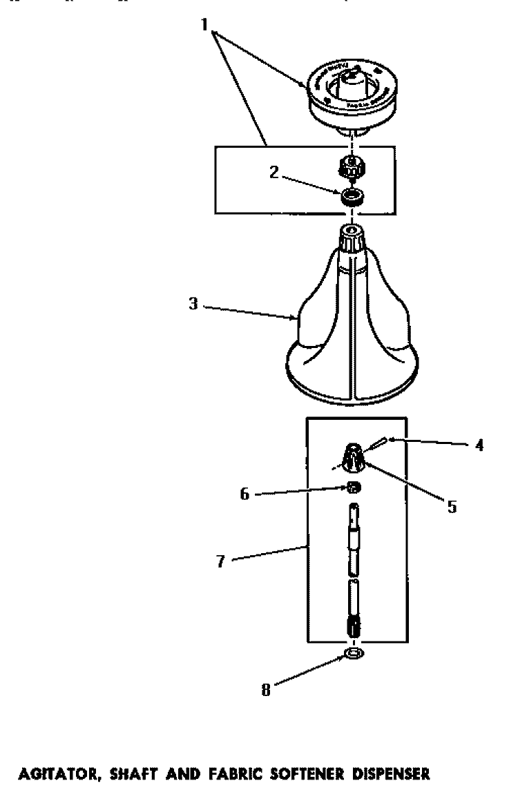 AGITATOR, SHAFT & FABRIC SOFTENER DISP Diagram and Parts List for DA6191  Amana Washer