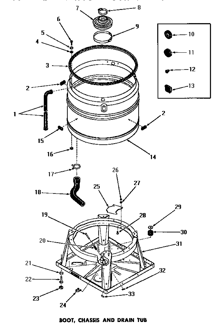 BOOT, CHASSIS & DRAIN TUB Diagram and Parts List for DA6191  Amana Washer