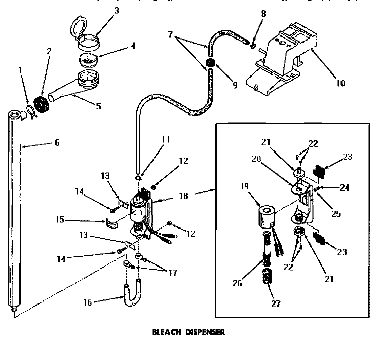 BLEACH DISPENSER Diagram and Parts List for DA6191  Amana Washer