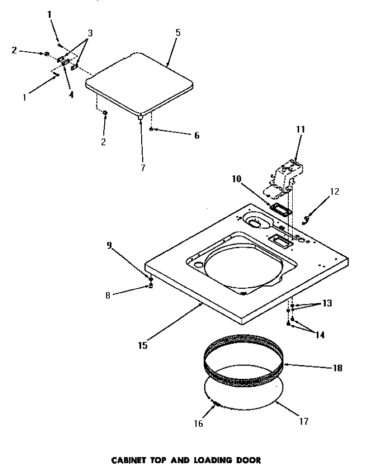 CABINET TOP & LOADING DOOR Diagram and Parts List for DA6070  Amana Washer