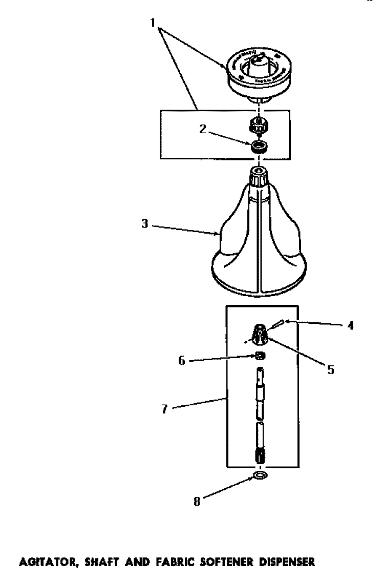 AGITATOR, SHAFT & FABRIC SOFTENER DISP Diagram and Parts List for DA6070  Amana Washer
