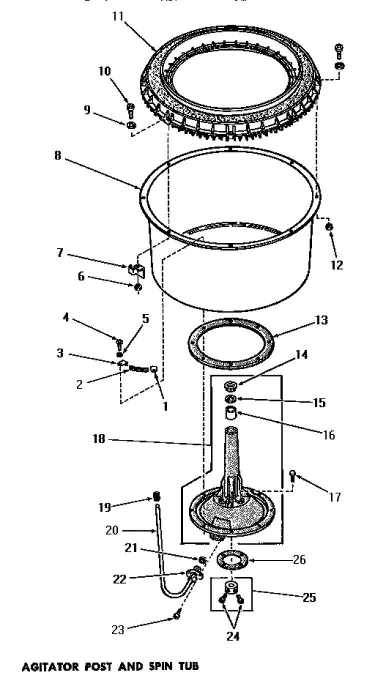AGITATOR POST & SPIN TUB Diagram and Parts List for DA3211  Amana Washer