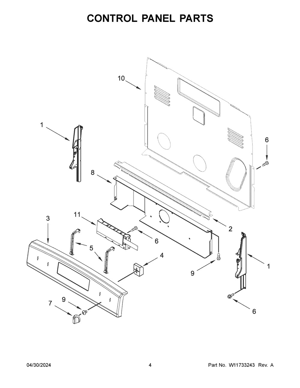 Control Panel Parts Diagram and Parts List for AER6303MFB6  Amana Range