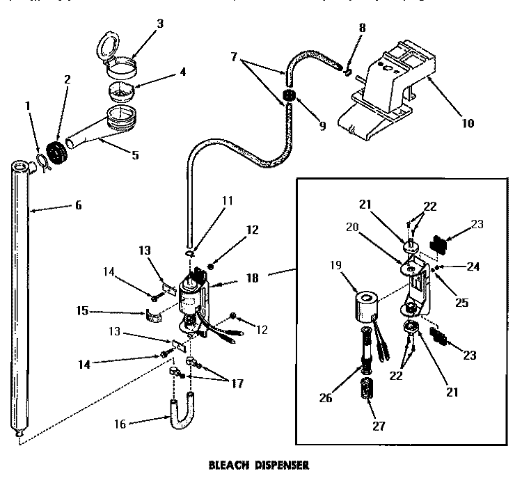 BLEACH DISPENSER Diagram and Parts List for DA3211  Amana Washer