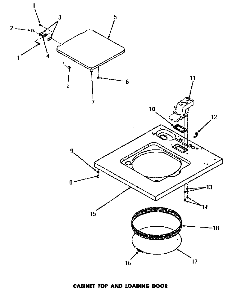 CABINET TOP & LOADING DOOR Diagram and Parts List for DA6120  Amana Washer