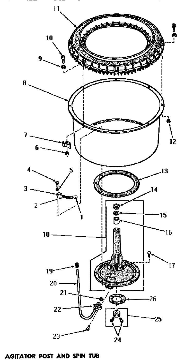 AGITATOR POST & SPIN TUB Diagram and Parts List for DA6120  Amana Washer