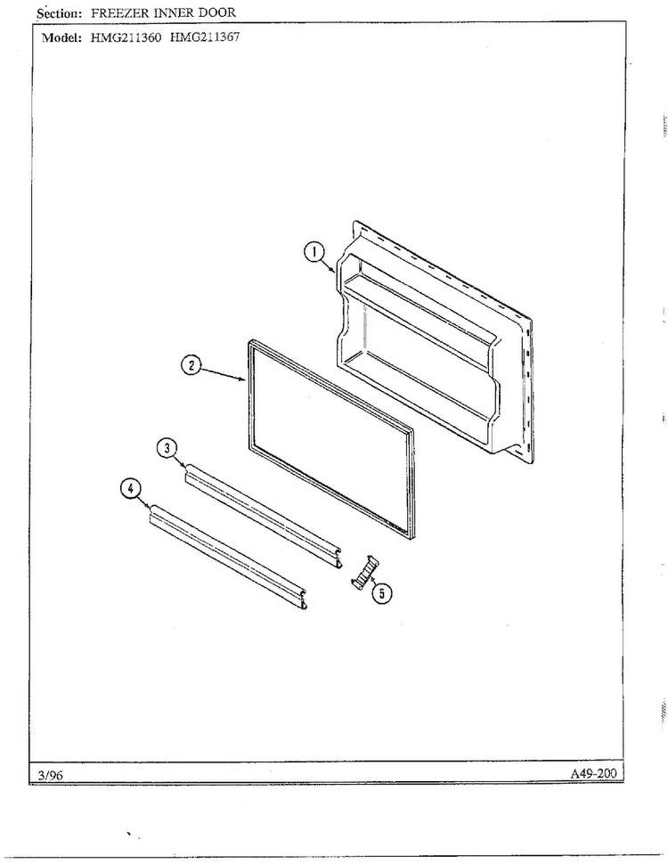 Freezer Inner Door Diagram and Parts List for HMG211360  Admiral Refrigerator