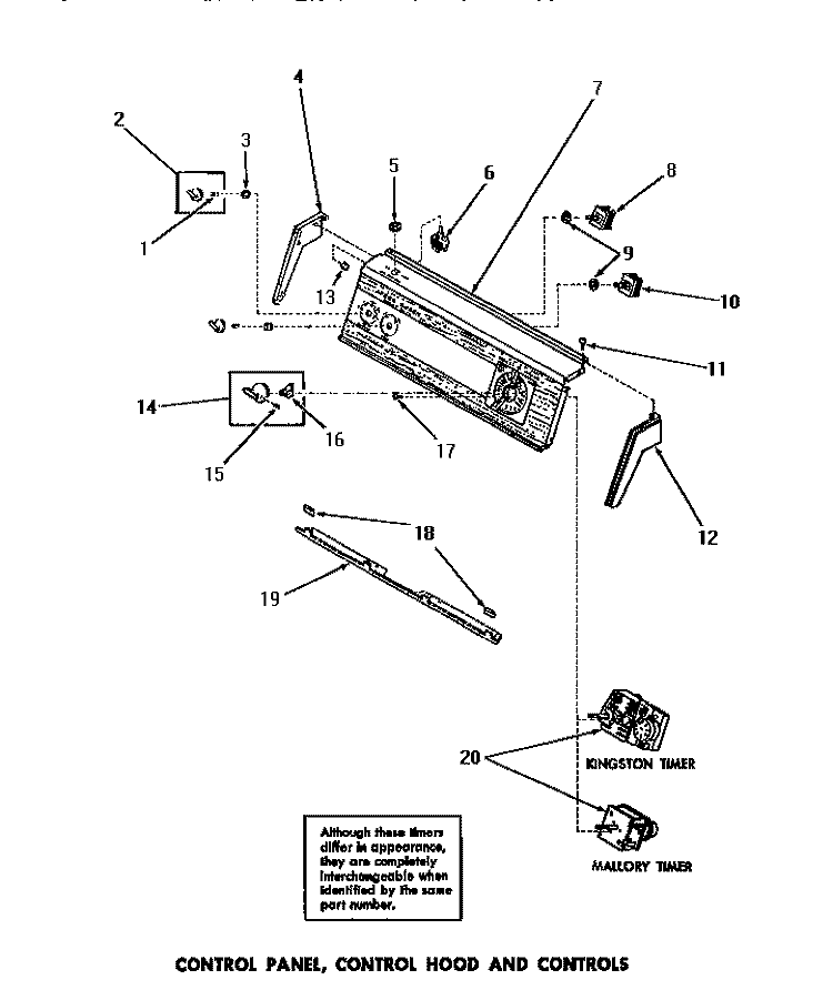 CONTROL PANEL, CONTROL HOOD & CONTROLS Diagram and Parts List for DA6123  Amana Washer