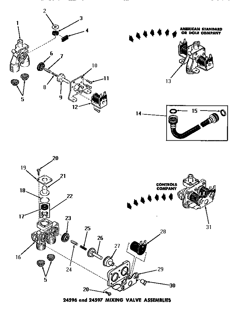 24596 AND 24597 MIXING VALVE ASSEMBLIES Diagram and Parts List for DA6123  Amana Washer