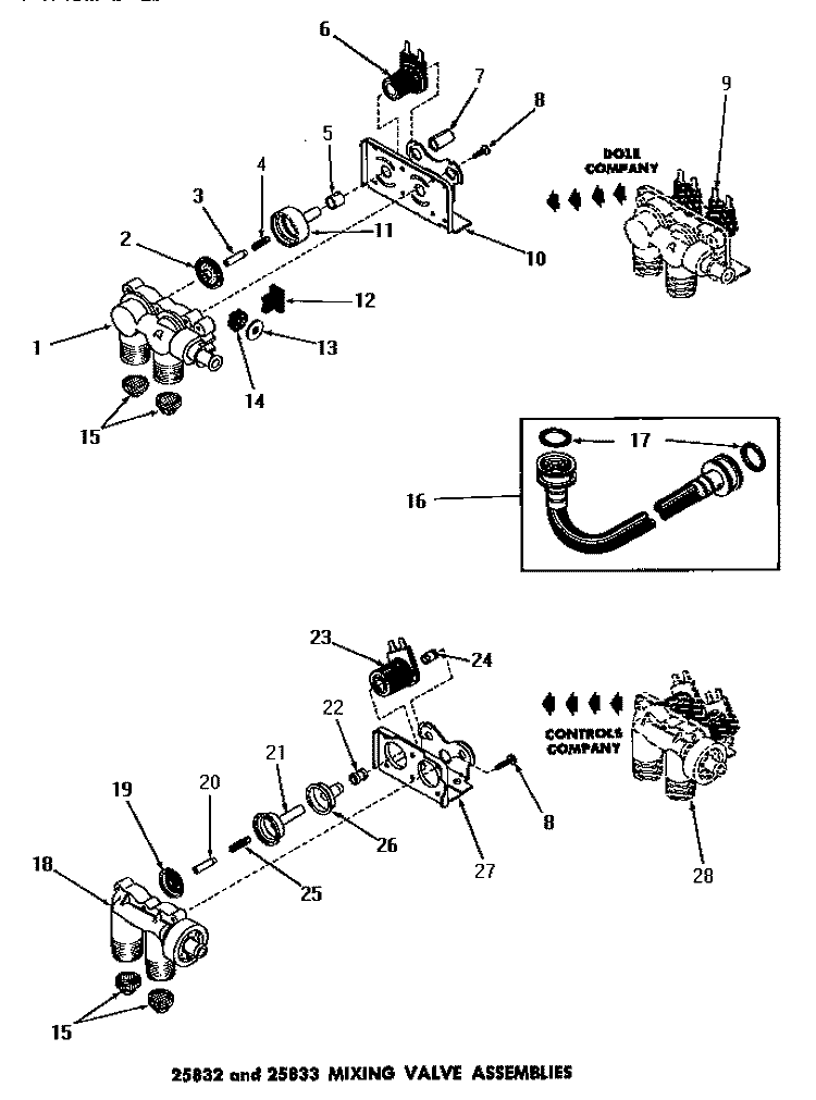 25832 AND 25833 MIXING VALVE ASSEMBLIES Diagram and Parts List for DA6123  Amana Washer