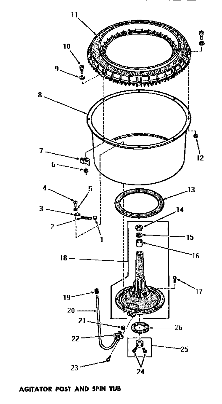 AGITATOR POST & SPIN TUB Diagram and Parts List for DA6123  Amana Washer