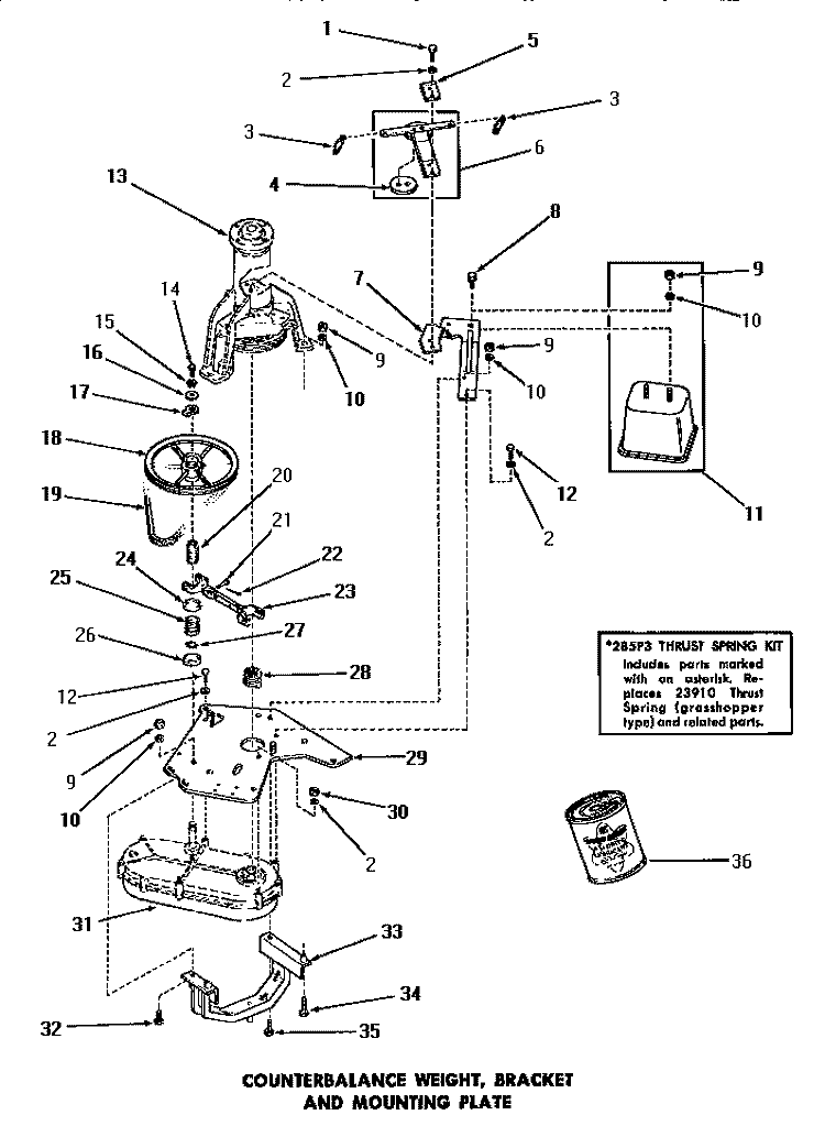COUNTERBALANCE WEIGHT, BRKT & MTG PLATE Diagram and Parts List for DA6123  Amana Washer