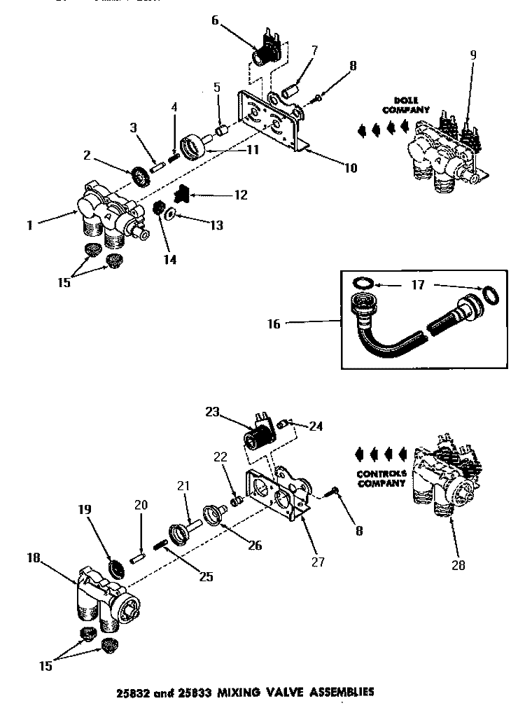 25832 & 25833 MIXING VALVE ASSEMBLIES Diagram and Parts List for DA3820  Amana Washer