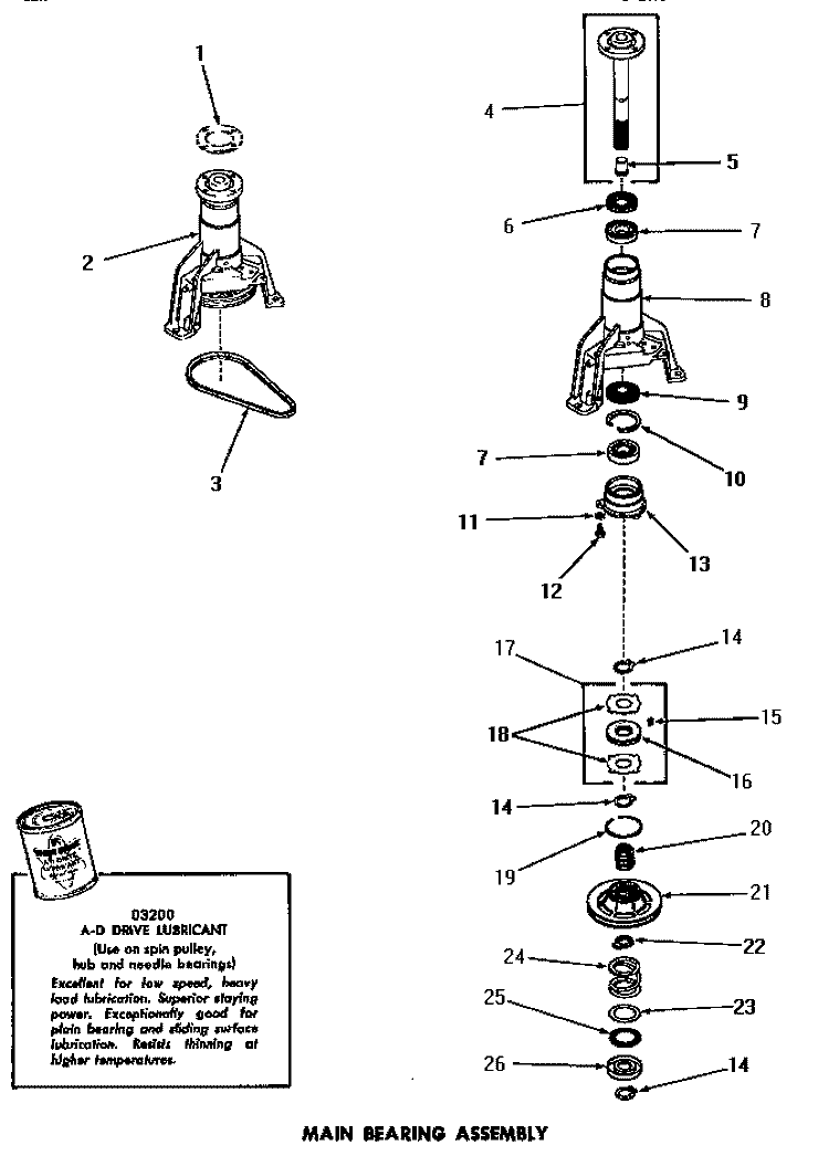MAIN BEARING ASSY Diagram and Parts List for DA3820  Amana Washer