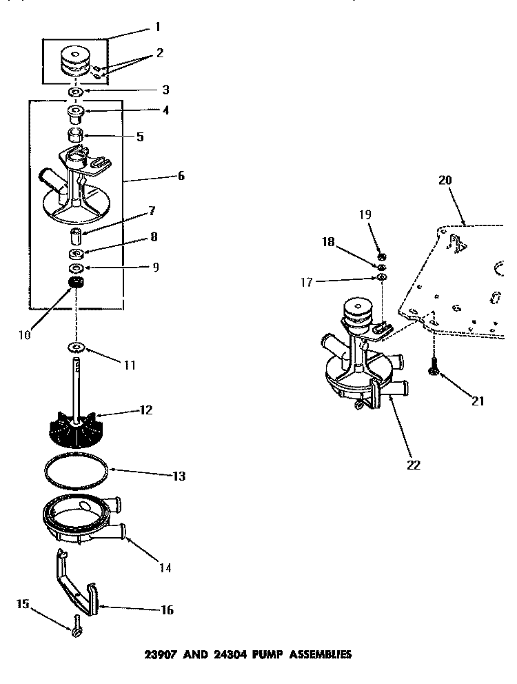 23907 & 24304 PUMP ASSEMBLIES Diagram and Parts List for FA3201  Amana Washer