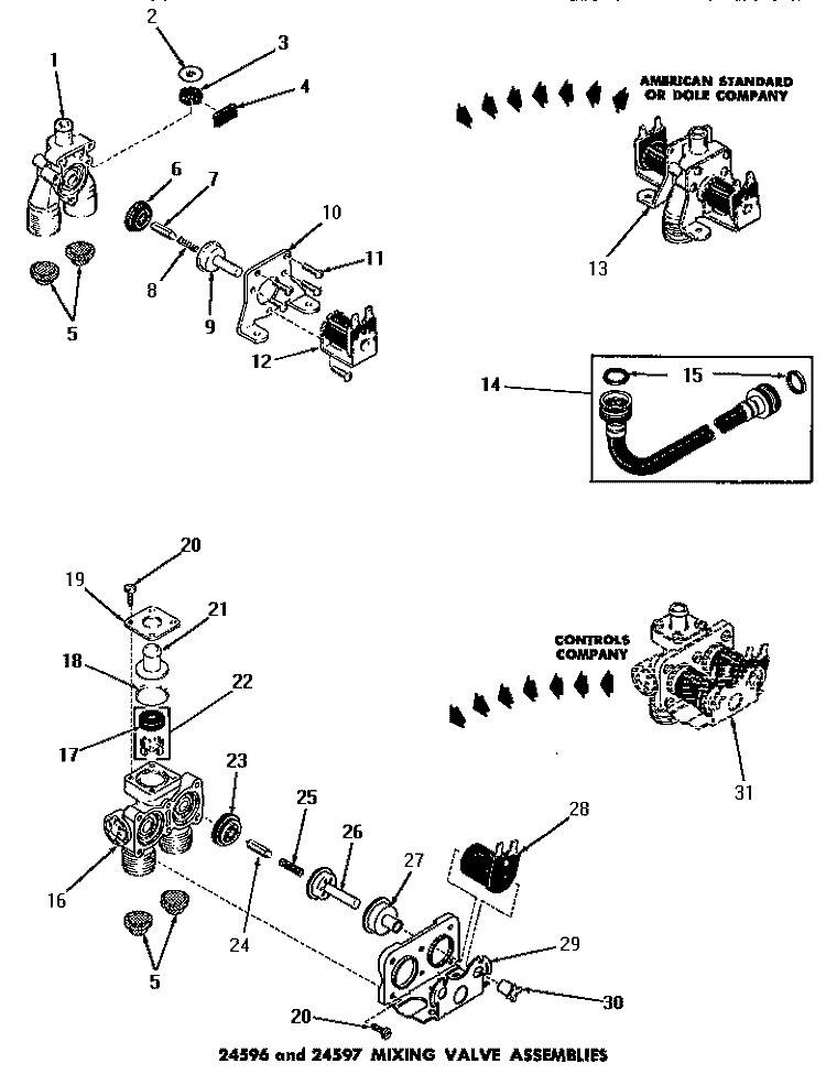 24596 & 24597 MIXING VALVE ASSEMBLIES Diagram and Parts List for FA3201  Amana Washer