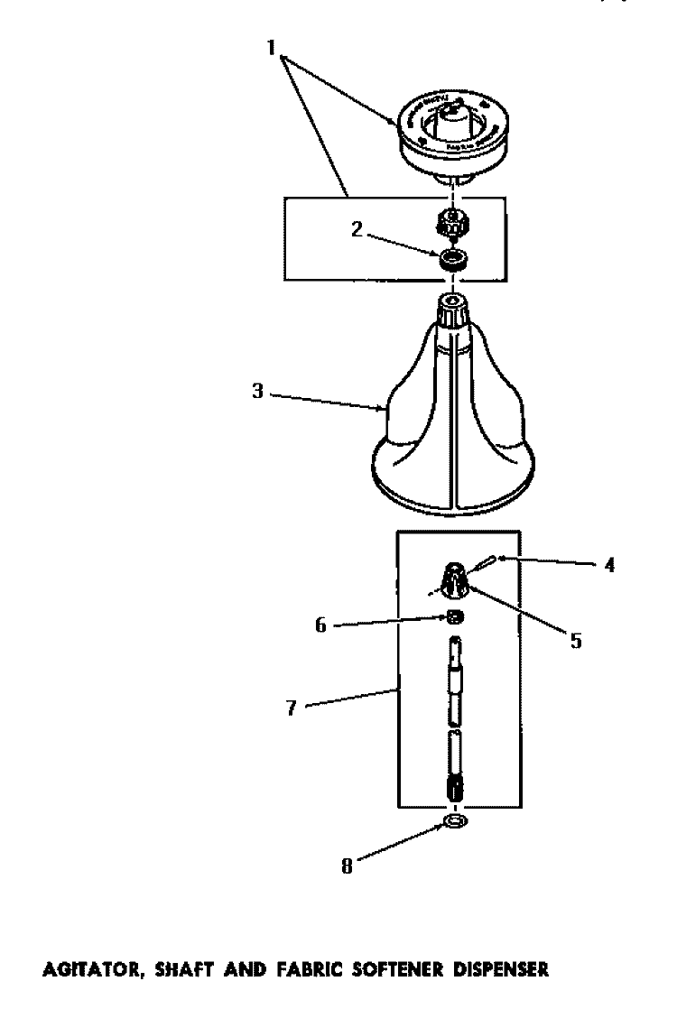 AGITATOR, SHAFT & FABRIC SOFTENER DISP Diagram and Parts List for FA3201  Amana Washer