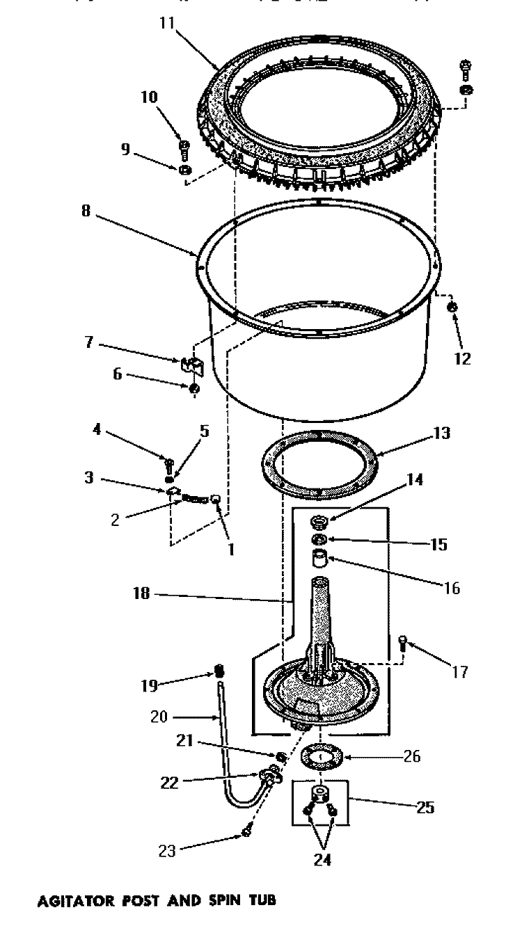 AGITATOR POST & SPIN TUB Diagram and Parts List for FA3201  Amana Washer