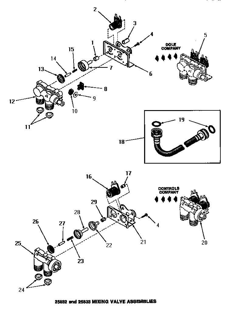 25832 & 25833 MIXING VALVE ASSEMBLIES Diagram and Parts List for FA3050  Amana Washer