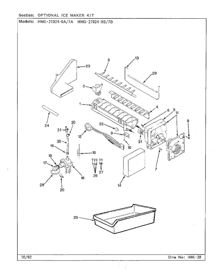Optional Ice Maker Kit Diagram and Parts List for 21924-7A  Admiral Refrigerator