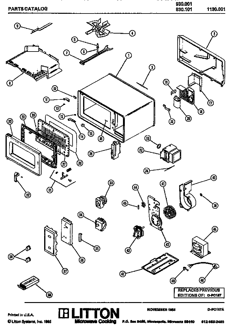 Page 1 Diagram and Parts List for 1130001  Litton Microwave