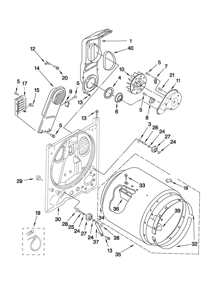 Bulkhead Parts Diagram and Parts List for MEDC100YQ0  Maytag Dryer