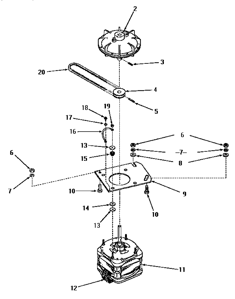 MOTOR, FLUID DRIVE AND PUMP BELT Diagram and Parts List for FA9211  Amana Washer