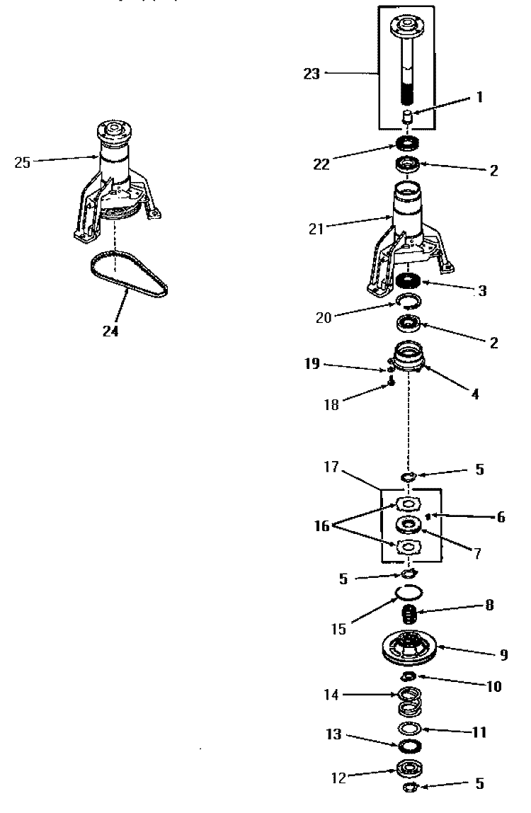MAIN BEARING ASSY AND SPIN BELT Diagram and Parts List for FA9211  Amana Washer