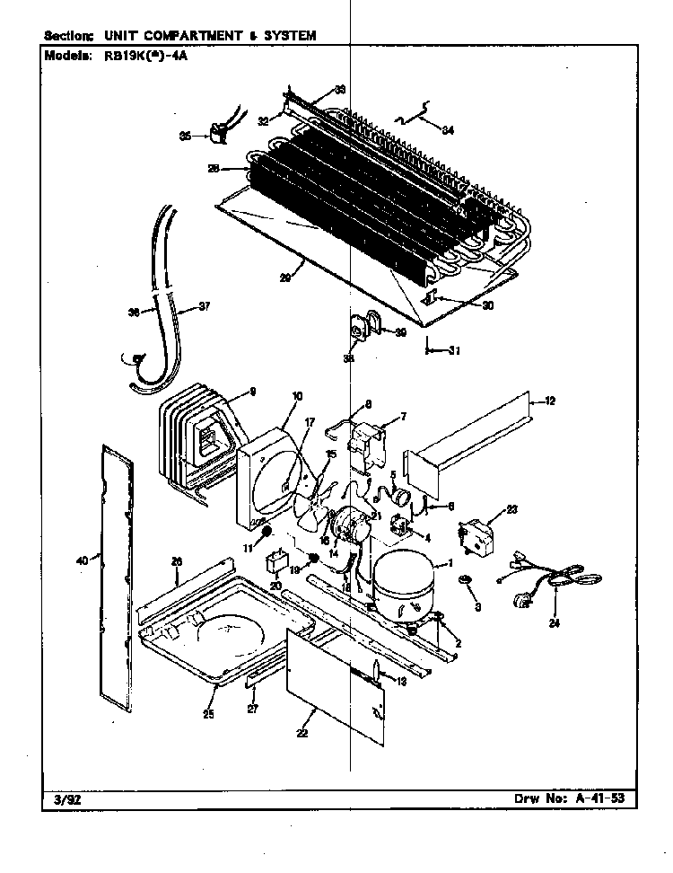 Unit Compartment & System Diagram and Parts List for RB19KY-4A BG64A Magic Chef Refrigerator
