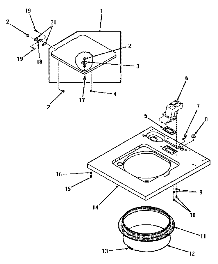 CABINET TOP AND LOADING DOOR Diagram and Parts List for FA9151  Amana Washer
