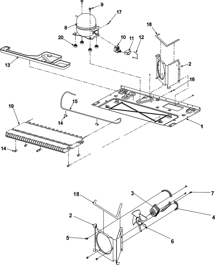 Compressor Diagram and Parts List for ABB2527DEB2  Amana Refrigerator