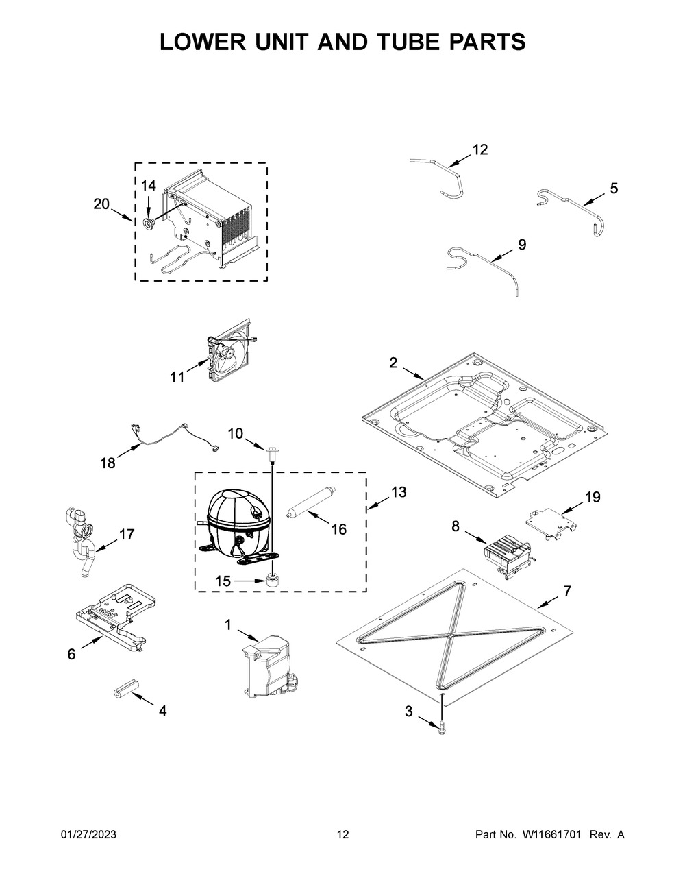 Lower Unit And Tube Parts Diagram and Parts List for JBZFR30IGX10  Jenn-Air Freezer